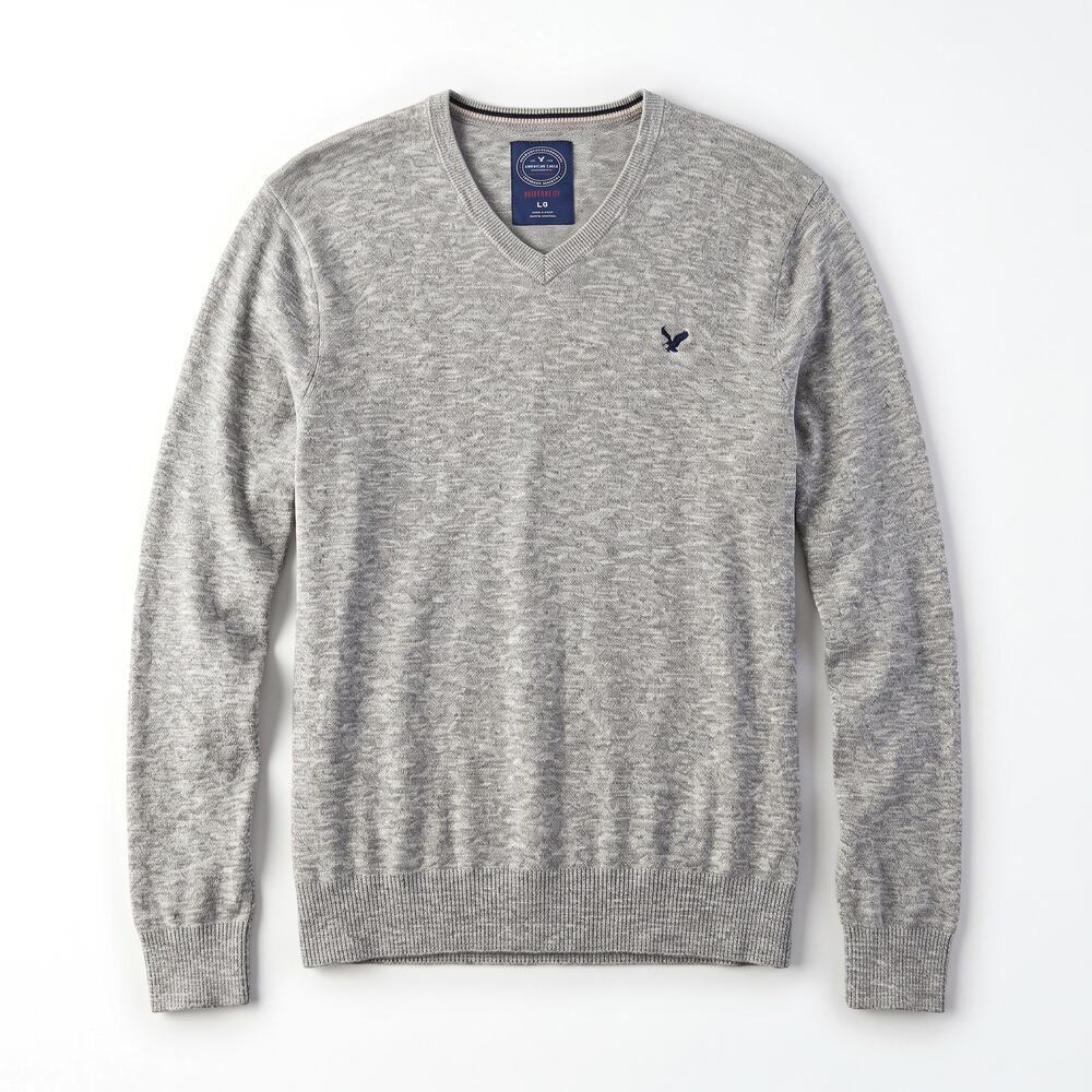American Eagle Athletic Fit V Neck Sweater Gray Lightweight Casual Mens Large